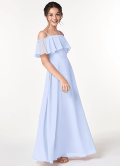 Azazie Maggie Junior A-Linie Schulterfrei Chiffon Kleid Eis image4