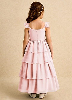 Azazie Boba Blumenmädchenkleider A-Linie Rechteckiger Ausschnitt Chiffon Kleid Zartrosa image2