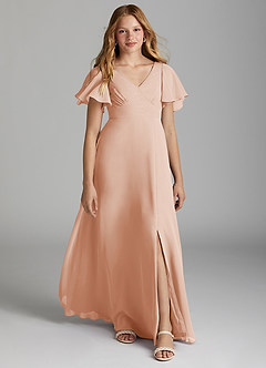 Azazie Kimber Junior English Rose A-Line Pleated Chiffon Dress image1