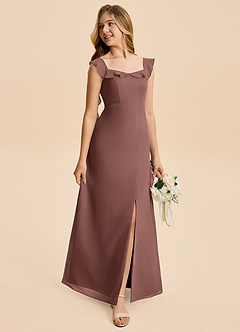 Azazie Cindy Junior Espresso A-Line Ruched Chiffon Dress image4