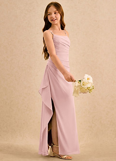 Azazie Cannoli Girls Formal Flower Girl Dresses Powder Pink A-Line Pleated Chiffon Dress image4