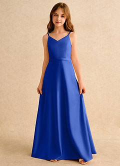 Azazie Fishie Girls Formal Robe Demoiselle D'honneur Fillette Robe Trapèze en Mat Satiné Bleu Roi image4