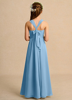 Azazie Tater Junior Formal Jurken voor bloemenmeisjes A-Lijn Jurk van Chiffon Geplooid Staal Blauw image2