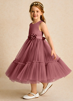 Azazie Miracle Blumenmädchenkleider A-Linie Schleifen Matte Satin Kleid Amethyst image3