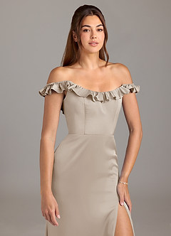Azazie Callie Bridesmaid Dresses Frost A-Line Ruched Stretch Satin Convertible Dress image8