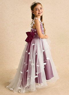 Azazie Darlina Flower Girl Dresses Ivory Mulberry Ball-Gown Lace Tulle Dress image1