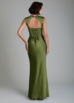 Azazie Lumia Robes de demoiselle d'honneur Robe Fourreau en Satin extensible Corset Olive image2