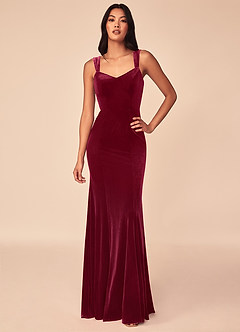 Azazie Lanessa Bridesmaid Dresses Burgundy Mermaid V-Neck Keyhole Back Velvet Dress image1
