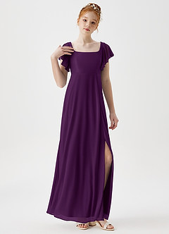 Azazie Bondi Junior A-Linie Seitliche Cut-Outs Gittergewebe Kleid Traube image5