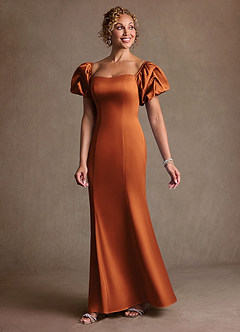 Azazie Redding Mother of the Bride Dresses Cinnamon Sheath Ruched Stretch Satin Dress image3