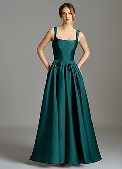 Azazie Verina Bridesmaid Dresses Peacock A-Line Pleated Stretch Satin Dress image3
