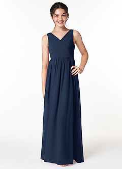 Azazie Sawyer Junior Dark Navy A-Line Pleated Chiffon Dress image1
