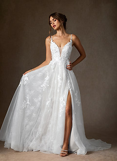 Azazie Monda Hochzeitskleider A-Linie Spitze Tüll Kleid Diamantweiß image4