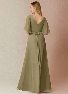 Azazie Cierra Bridesmaid Dresses Moss Green A-Line V-Neck Chiffon Dress image2