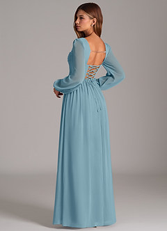 Azazie Maree Bridesmaid Dresses Moody Blue A-Line Corset Chiffon Dress image2