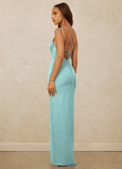 Christian Siriano Bridal for Azazie 1003 Bridesmaid Dresses Aqua Sheath One Shoulder Chiffon Dress image7