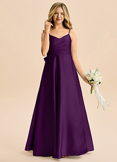 Azazie Rumi Junior Linia A Pofałdowany Satyna elastyczna Długość podłogi Młodsza druhna Sukienka image4