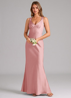 Azazie Kamila Bridesmaid Dresses Powder Pink A-Line Pleated Stretch Satin Dress image4