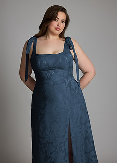 Azazie Debra Bridesmaid Dresses Dark Navy A-Line with Pockets Floral Burnout Dress image13
