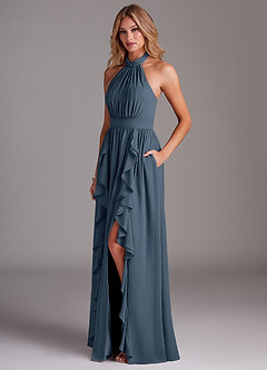 Azazie Avary Bridesmaid Dresses Neptune A-Line Pleated Chiffon Dress image2