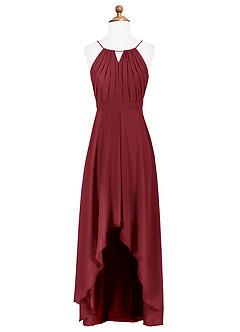 Azazie Oaklynn Junior Robe Trapèze en Mousseline de soie Plissée Merlot image6
