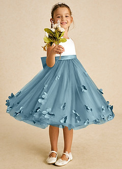 Azazie Sprout Flower Girl Dresses Moody Blue A-Line Bow Tulle Dress image2
