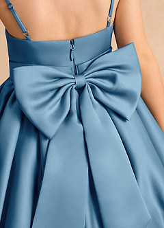Azazie Davine Blumenmädchenkleider A-Linie Spaghetti Riemen Matte Satin Kleid Stahlblau image10