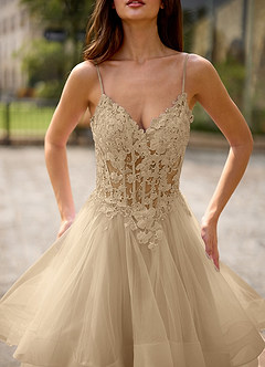 Spitze Champagner Ballkleid aus transparenter Spitze image7