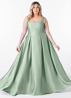 Azazie Neve Bridesmaid Dresses Agave Ball-Gown with Pockets Stretch Satin Dress image10