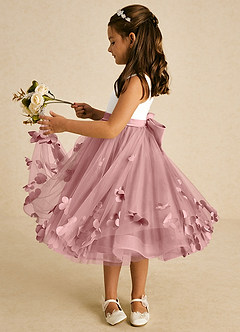 Azazie Sprout Flower Girl Dresses Dusty Rose A-Line Bow Tulle Dress image4