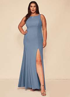 Azazie Rogue Bridesmaid Dresses Dusty Blue Mermaid Scoop Side Slit Stretch Crepe Dress image7
