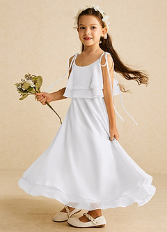 Azazie Temi Flower Girl Dresses White A-Line Spaghetti Strap Chiffon Dress image1