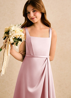 Azazie Emiko Girls Formal Flower Girl Dresses Powder Pink A-Line Pleated Matte Satin Dress image5