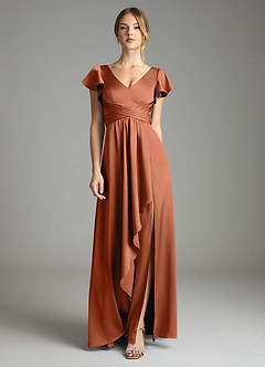 Azazie Omari Bridesmaid Dresses Cedar Rose A-Line Stretch Satin Dress image3