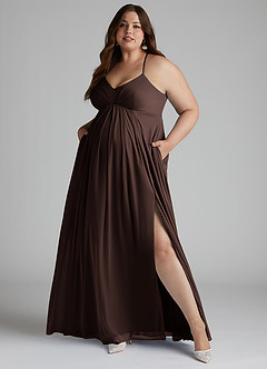 Azazie Annabelle Maternity Bridesmaid Dresses A-Line V-Neck Pleated Mesh Floor-Length Dress image9