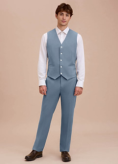 front Ethan 더스티 블루 세련된 직조 슈트 조끼