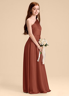 Azazie Charlize Junior Robe Trapèze en Satin extensible Plissée Auburn image5