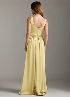 Azazie Keyla Bridesmaid Dresses Lemon Sorbet A-Line Pleated Stretch Satin Dress image2