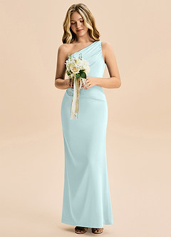 Azazie Akilah Junior Osłona Pofałdowany Satyna elastyczna Długość podłogi Młodsza druhna Sukienka image4