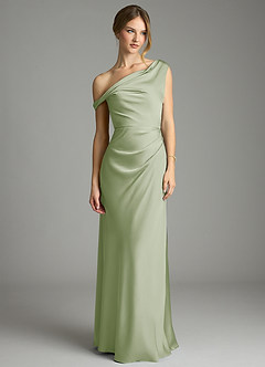 Azazie Emerson Bridesmaid Dresses Dusty Sage Mermaid Off the Shoulder Stretch Satin Dress image4