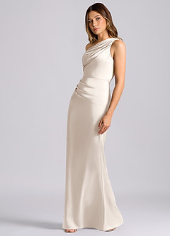 Azazie Akilah Bridesmaid Dresses White Alabaster Mermaid One Shoulder Stretch Satin Dress image5