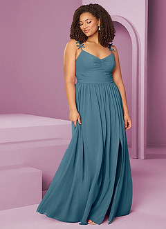Barbie ♥ Azazie Brautjungfernkleider A-Linie Plissee Chiffon Kleid Bermudablau image11