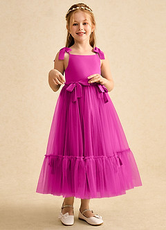 Azazie Jaci Blumenmädchenkleider A-Linie Spaghetti Riemen Chiffon Kleid Fuchsia image3