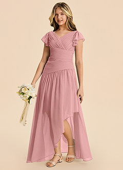 Azazie Pia Junior Robe Trapèze en Mousseline de soie Plissée Rose Poussiéreuse image5