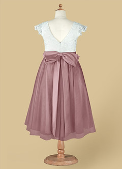 Azazie Vetty Flower Girl Dresses Ivory Dusty Rose A-Line Lace Tulle Dress image13