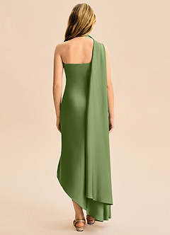 Azazie Briony Junior Juniper Sheath Pleated Stretch Satin Dress image2