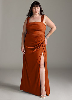 Azazie Jesaphine Robes de demoiselle d'honneur Robe Fourreau en Satin extensible Arc Orange Brûlée image8