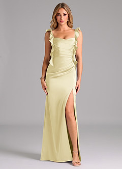 Azazie Jessamine Bridesmaid Dresses Lemon Sorbet Sheath Corset Stretch Satin Dress image3