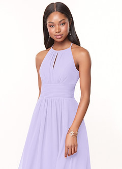 Azazie Bonnie Bridesmaid Dresses Lilac A-Line Keyhole Ruched Chiffon Dress image5
