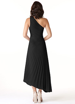 Azazie Kirra Bridesmaid Dresses Black A-Line One Shoulder Chiffon Dress image2